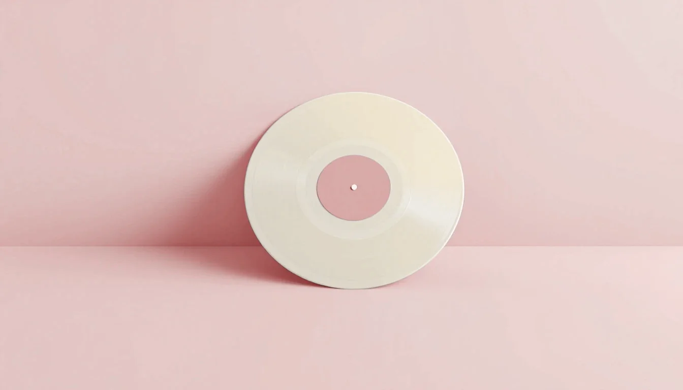 Un disque vinyle crème au rond central violet