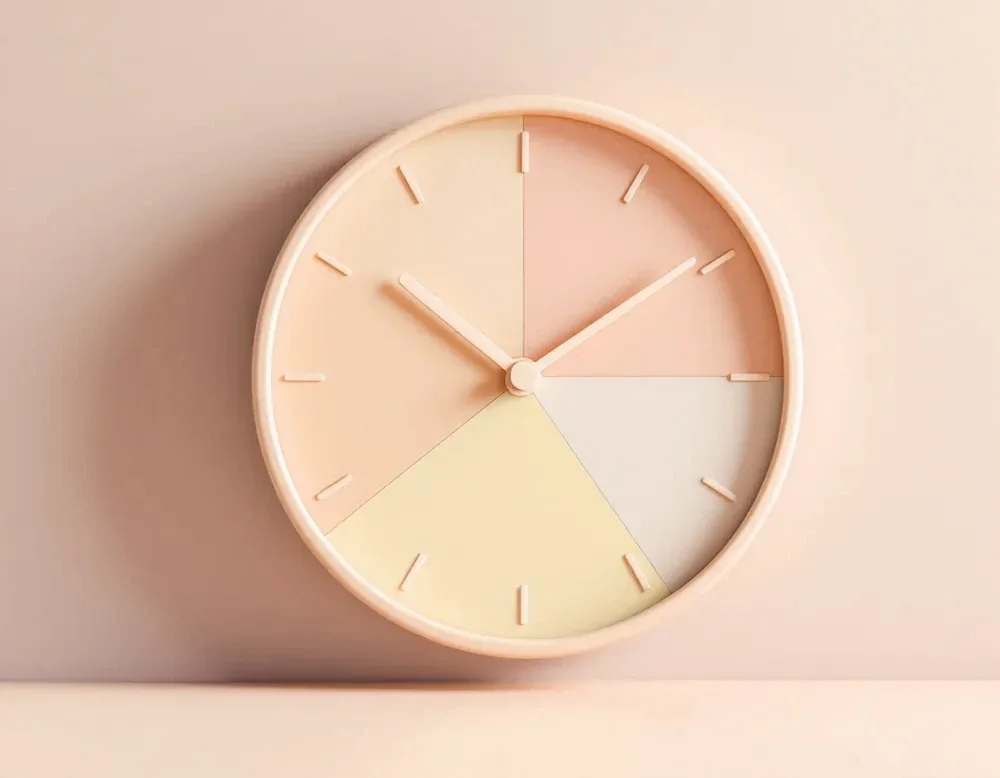 Illustration : une horloge aux quartiers pastel, une ambiance par moment de la journée